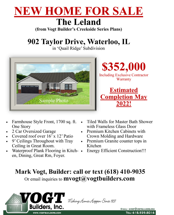 View the More Information about Vogt Builders Home 902 Taylor Drive, Waterloo, IL